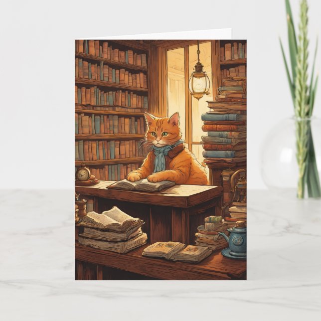 library cat #12 greeting card (Front)