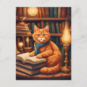 library cat #13 postcard
