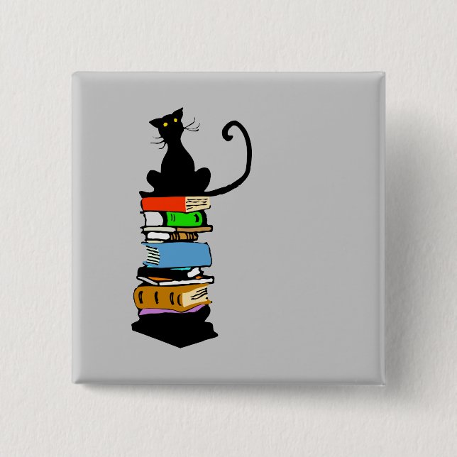 Library Cat 15 Cm Square Badge (Front)