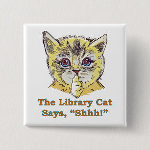 Library Cat 15 Cm Square Badge