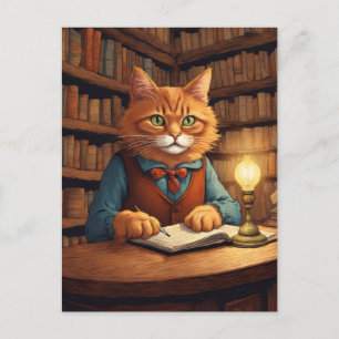 library cat #18 postcard