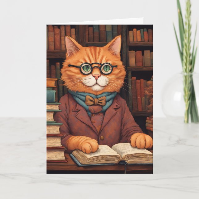 library cat #19 greeting card (Front)