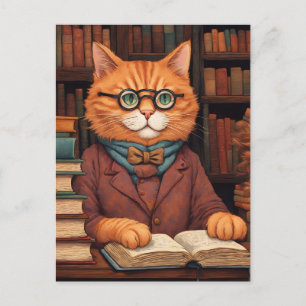 library cat #19 postcard