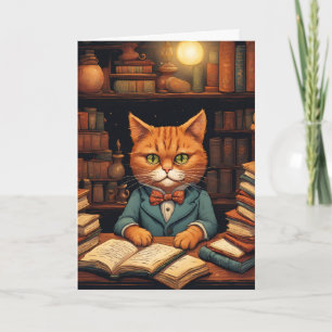 library cat #5 greeting card