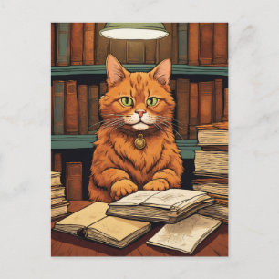 library cat #8 postcard