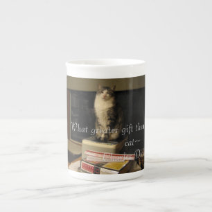 Library cat bone china mug