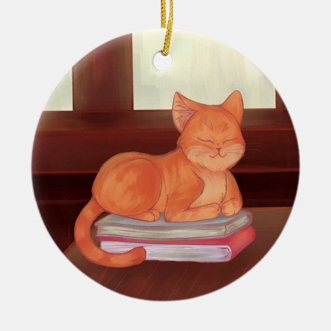 Library Cat Ceramic Tree Decoration (Front)