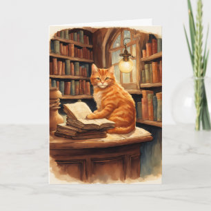 library cat greeting card