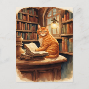 library cat postcard