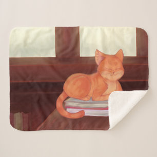 Library Cat Sherpa Blanket