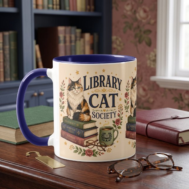 Library Cat Society Bookish Calico Beige Mug (Library Cat Society Bookish Calico Beige Mug)