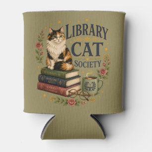 Library Cat Society Bookish Calico Can Cooler