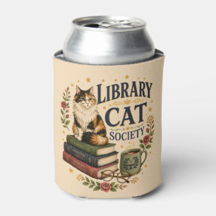Library Cat Society Bookish Calico Can Cooler