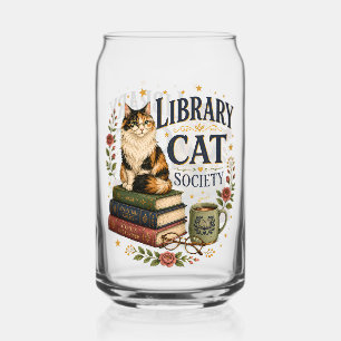 Library Cat Society Bookish Calico Can Glass