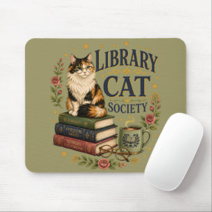 Library Cat Society Bookish Calico Mouse Mat