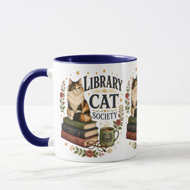 Library Cat Society Bookish Calico Mug (Left)