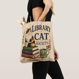 Library Cat Society Bookish Calico Tote Bag