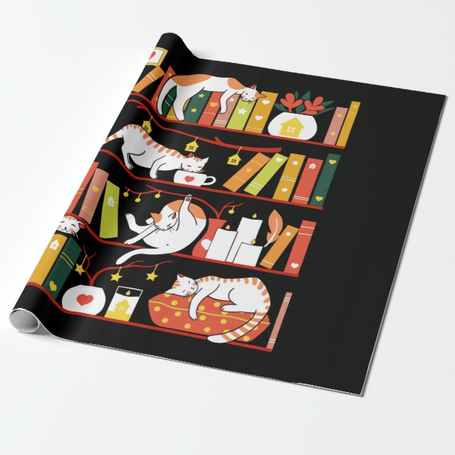 Library cats autumn colour version wrapping paper (Unrolled)