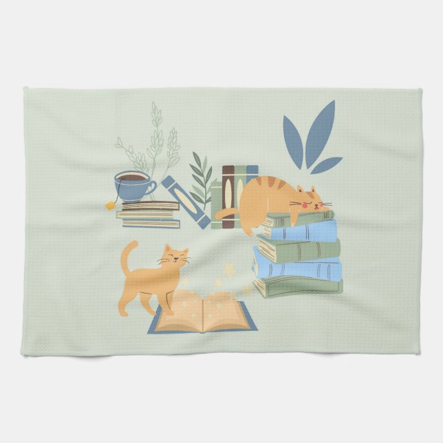 Library Cats Tea Towel (Horizontal)