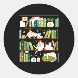 Library cats - whimsical cats on the book shelves classic round sticker