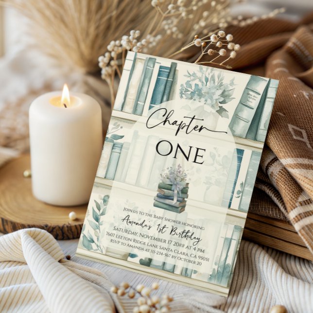 Library Chapter ONE Blue Boy Book 1st Birthday Invitation (Creator Uploaded)