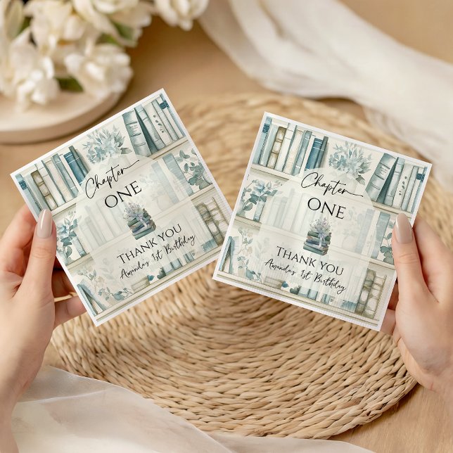 Library Chapter ONE Blue Boy Book 1st Birthday Napkin (Creator Uploaded)