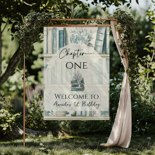 Library Chapter ONE Blue Boy Book 1st Birthday Poster