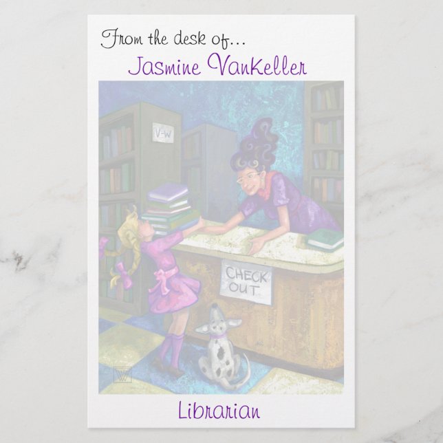 Library Check Out Art Personalised Stationery (Front)