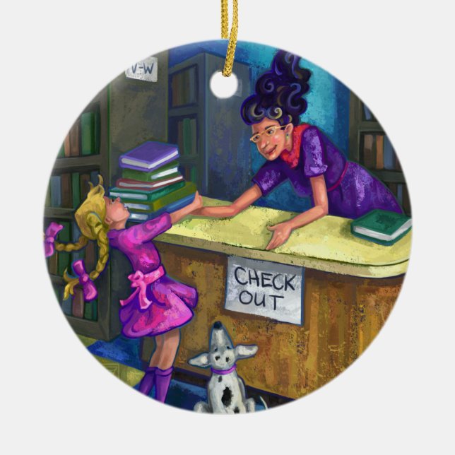 Library Check Out Artwork Ceramic Tree Decoration (Front)