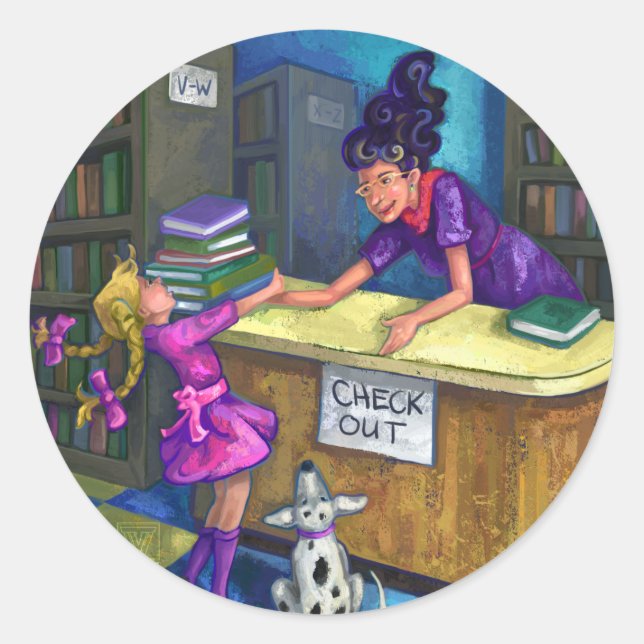 Library Check Out Artwork Classic Round Sticker (Front)