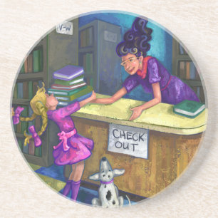 Library Check Out Artwork Coaster