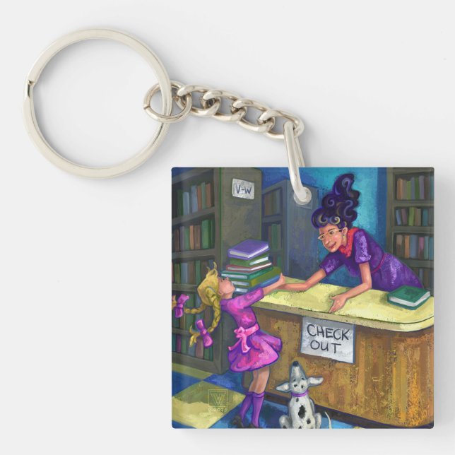 Library Check Out Artwork Key Ring (Front)
