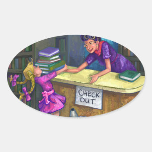 Library Check Out Artwork Oval Sticker