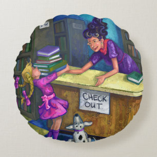 Library Check Out Artwork Round Cushion