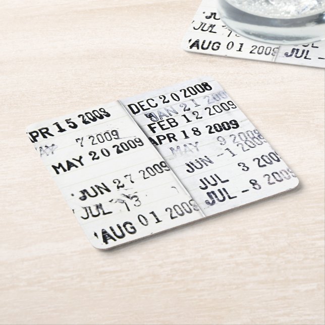 Library Date Stamps Paper Drink Coasters (Angled)
