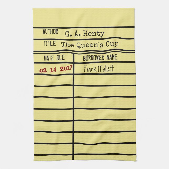 Library Due Date Card Kitchen Towel - Customise It (Vertical)