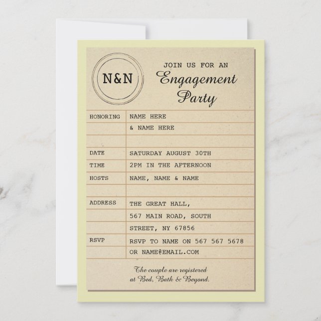 Library Engagement Party Wedding Invite Books (Front)