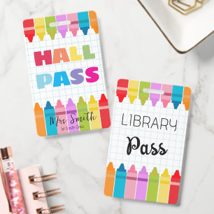 Library Hall Pass Crayon Border Lanyard Badge ID Badge