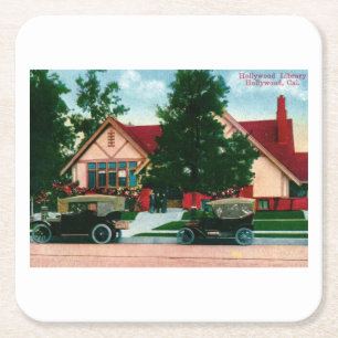 Library, Hollywood, CA Vintage Square Paper Coaster