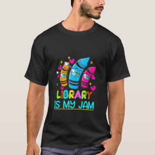 Library is My Jam - Cute Teacher crayon - 100 days T-Shirt