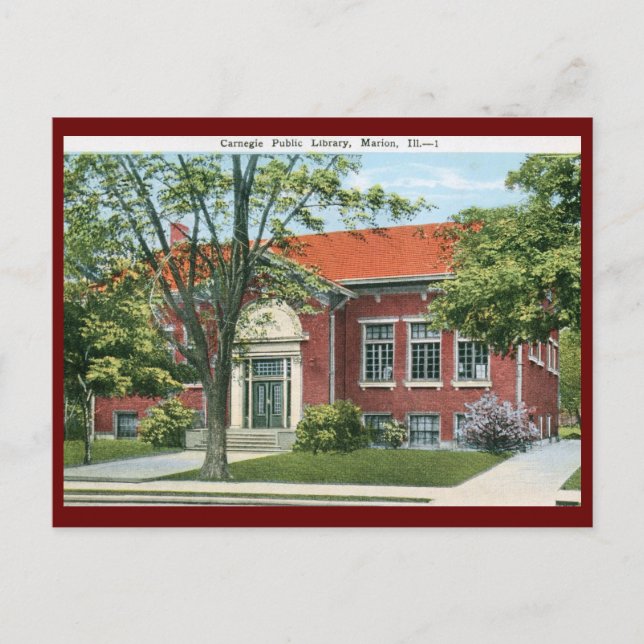 Library, Marion, Illinois Vintage Postcard (Front)