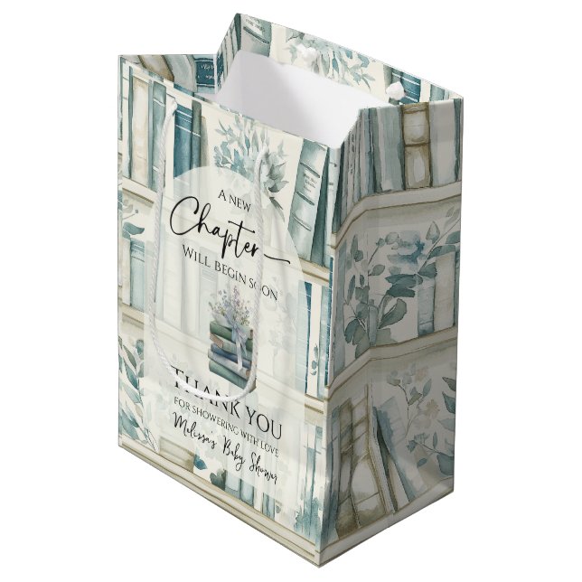 Library New Chapter Blue Boy Book Baby Shower Medium Gift Bag (Front Angled)