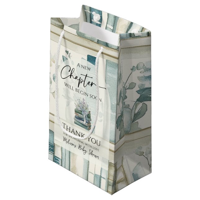 Library New Chapter Blue Boy Book Baby Shower Small Gift Bag (Front Angled)