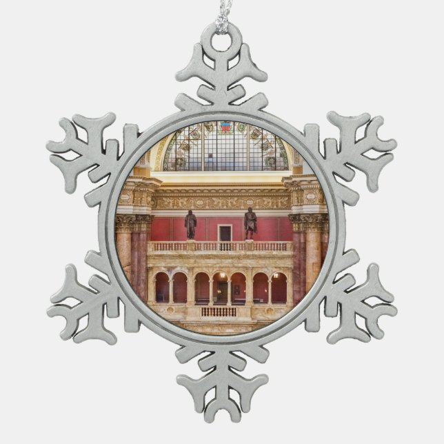 Library of Congress Snowflake Pewter Christmas Ornament (Front)