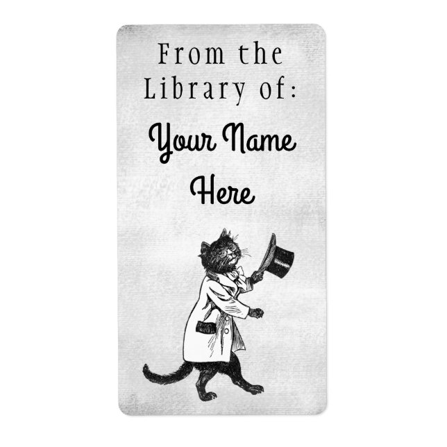 Library of Top Hat Cat Etching Faux Canvas Labels (Front)