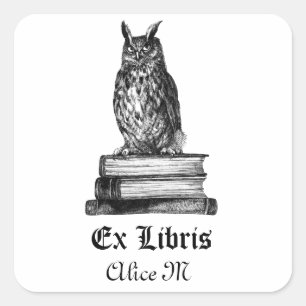 Library Owl ex libris Square Sticker