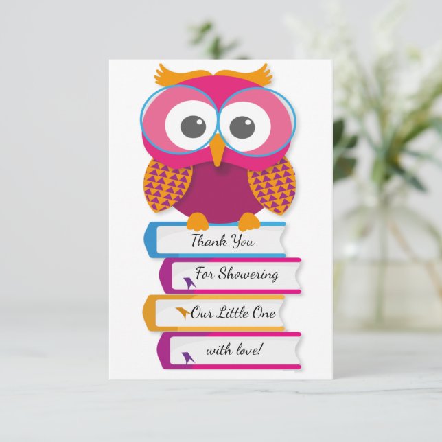 Library Owl With Book Thank You Card (Standing Front)