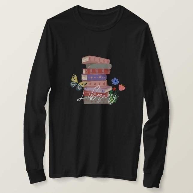Library Personalised for reader cute gift black T-Shirt (Design Front)
