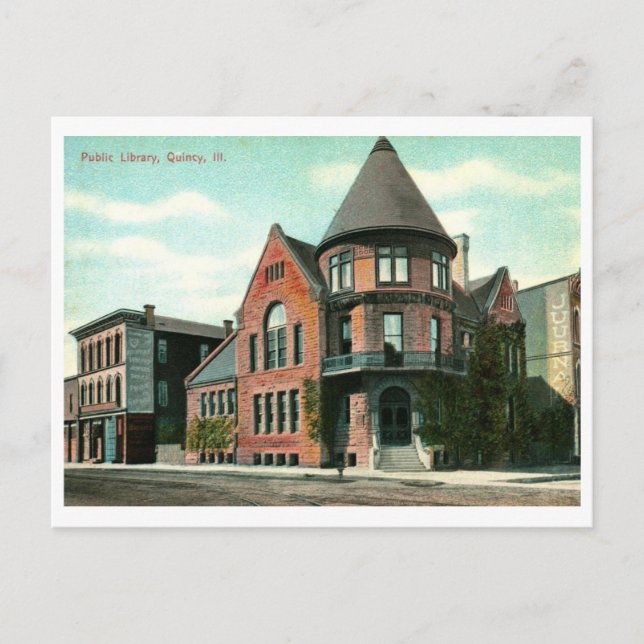 Library, Quincy, IL 1914 Vintage Postcard (Front)