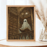 Library Reading Ghost Vintage Antique Books Art